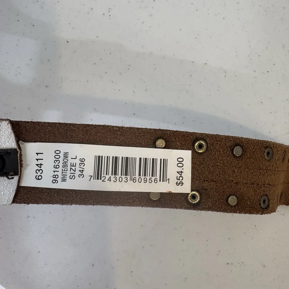 Dan Post Leather USA Western Belt Women L Floral Engraved‎ Buckle Studded 40